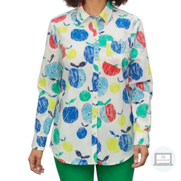 Talbots Womens Shirt Apple Multicolor Roll Tab Sleeve Button Up Petite Size Sp - Picture 1 of 13